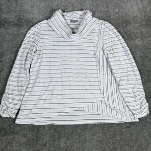 Habitat Pullover Women's Medium White Striped Wrap Cowl‎ Neck Long Sleeve Lounge